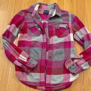 American Eagle Outfitters Pink and Gray Plaid Button Down Shirt